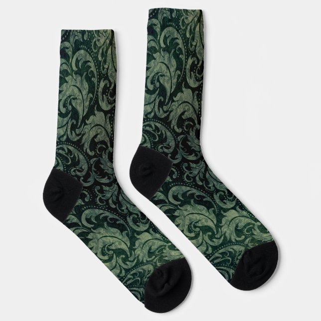Elegant green vintage damask floral pattern socks (Right)