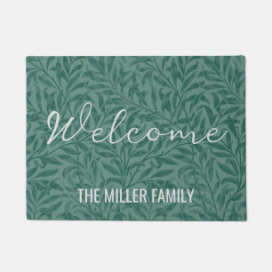 Elegant green vintage leaves design doormat