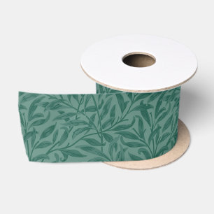 Elegant green vintage leaves design satin ribbon
