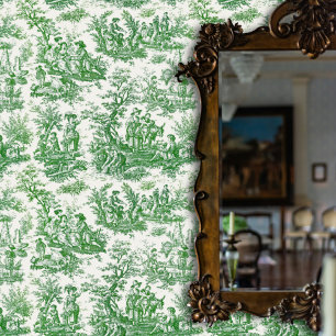 Elegant Green Vintage Toile Botanical Pattern Wallpaper