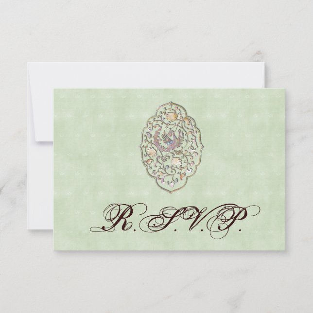 Elegant Green Vintage Wedding RSVP (Front)