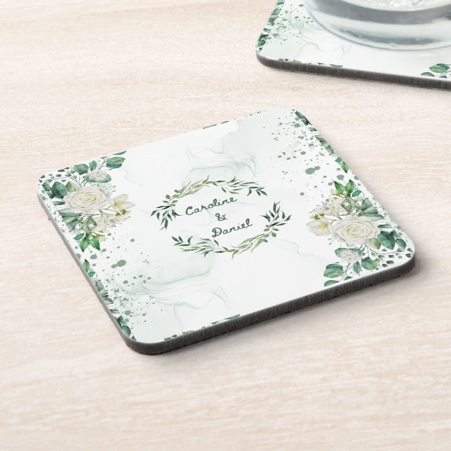 Elegant Green Water Splash Wedding Coaster (Left Side)