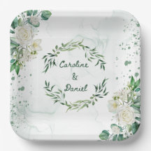 Elegant Green Water Splash Wedding Paper Plate