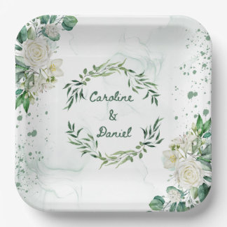 Elegant Green Water Splash Wedding Paper Plate