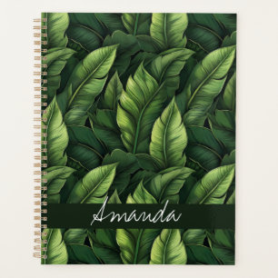 Elegant Green Watercolor Banana Leaf with Name Planner