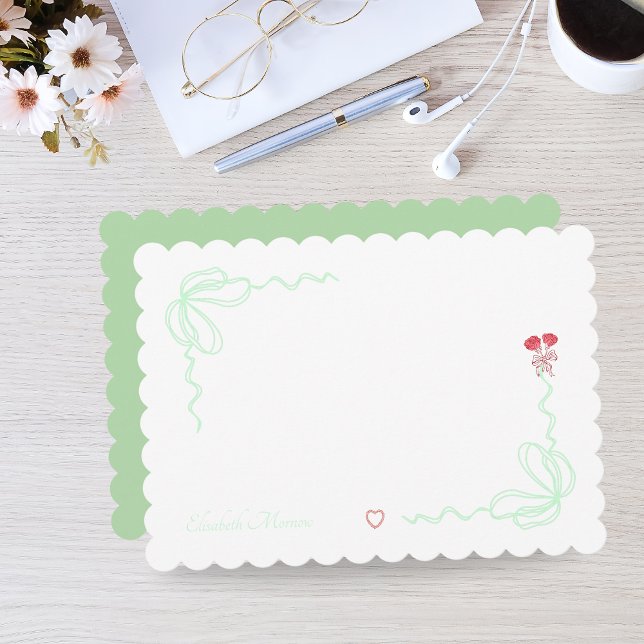 Elegant Green Watercolor Bow Personalised Card (Personalized Elegant Green Watercolor Bow Note Card)