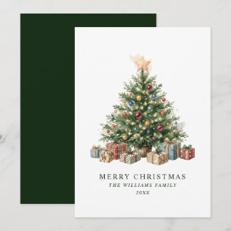 Elegant Green Watercolor Christmas Tree No-Photo Holiday Card
