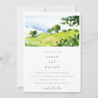 Elegant Green Watercolor Countryside Hills Wedding