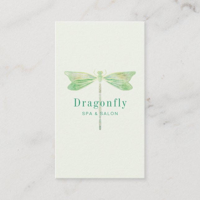 Elegant Green Watercolor Dragonfly Business Card (Front)