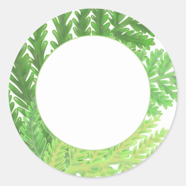 Elegant green watercolor ferns woodland leaves classic round sticker (Front)