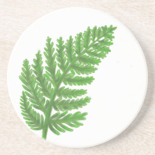 Elegant green watercolor ferns woodland leaves coaster