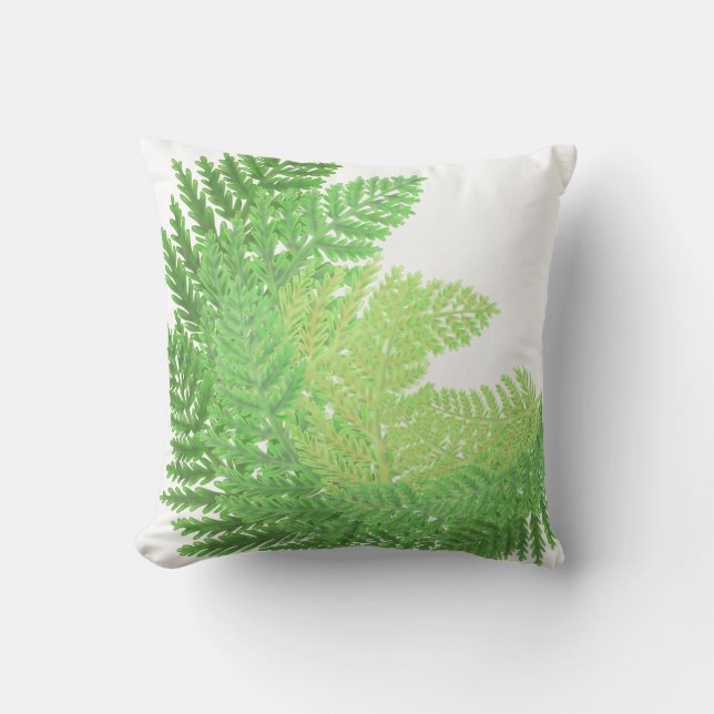 Elegant green watercolor ferns woodland leaves cushion (Front)