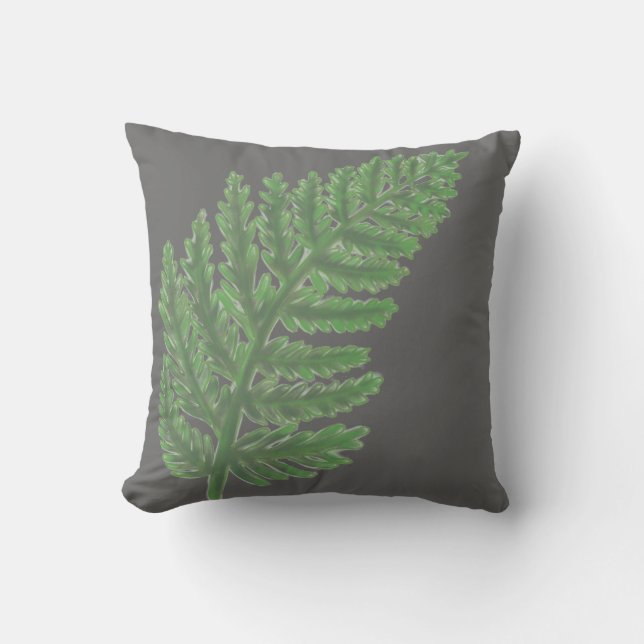 Elegant green watercolor ferns woodland leaves cushion (Front)