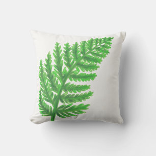 Elegant green watercolor ferns woodland leaves cushion