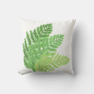 Elegant green watercolor ferns woodland leaves cushion