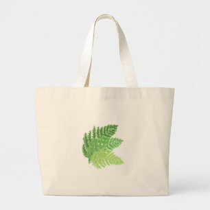 Elegant green watercolor ferns woodland leaves large tote bag