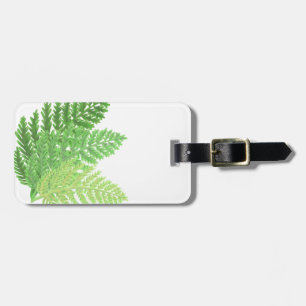 Elegant green watercolor ferns woodland leaves luggage tag