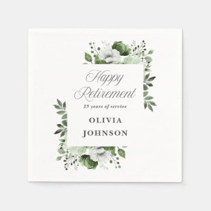 Elegant Green Watercolor Floral Retirement Party Napkin