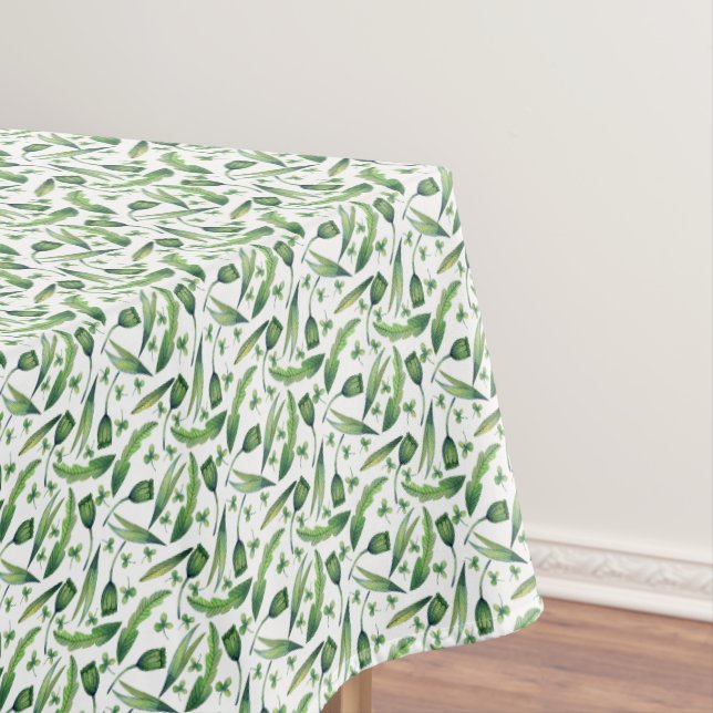 Elegant Green Watercolor Floral Tablecloth (In Situ)
