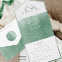 Elegant Green Watercolor Monogram Wedding All In O