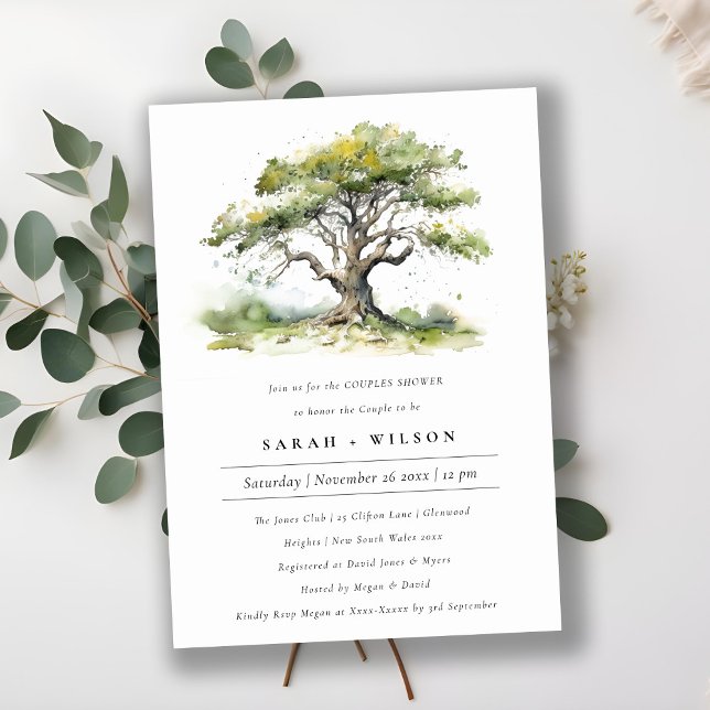 Elegant Green Watercolor Oak Tree Couples Shower Invitation (Creator Uploaded)