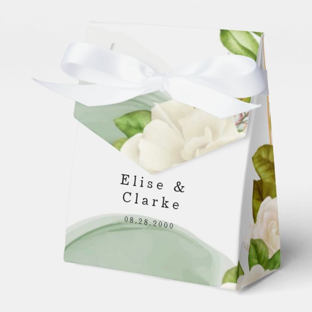 Elegant Green Watercolor Roses Wedding Favour Box (Front Side)