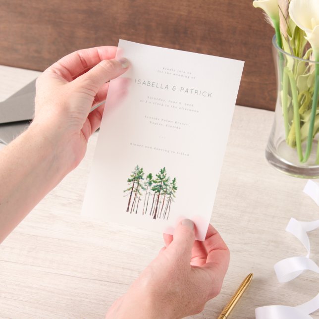 Elegant Green Watercolor Trees Vellum Invitations (Handheld)