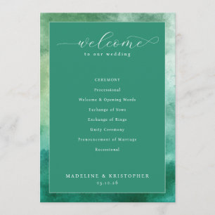 Elegant Green Watercolor Wedding Ceremony Program