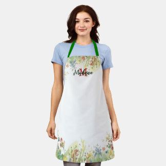 Elegant Green watercolor Wildflower Flower Apron