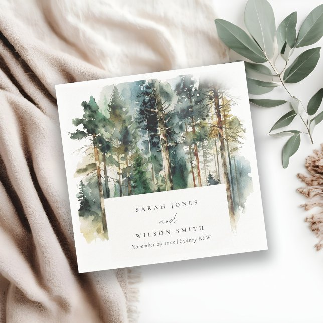 Elegant Green Watercolor Woodland Forest Wedding Napkin (Creator Uploaded)