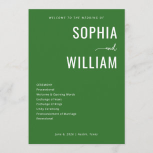 Elegant Green Wedding Ceremony Schedule Program