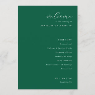 Elegant Green Wedding Ceremony Schedule Program