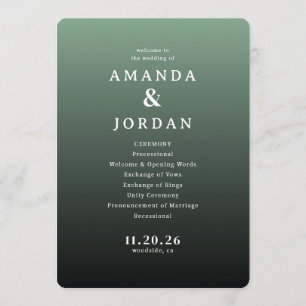 Elegant Green Wedding Ceremony Schedule Program