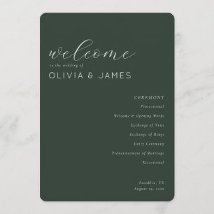 Elegant Green Wedding Ceremony Schedule Program