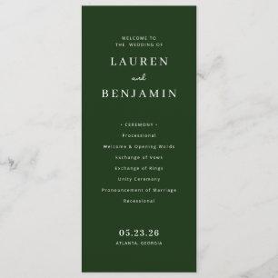 Elegant Green Wedding Ceremony Schedule Program