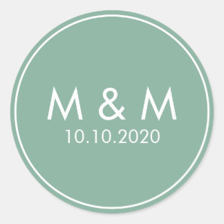 Elegant Green Wedding Classic Monogram Classic Round Sticker