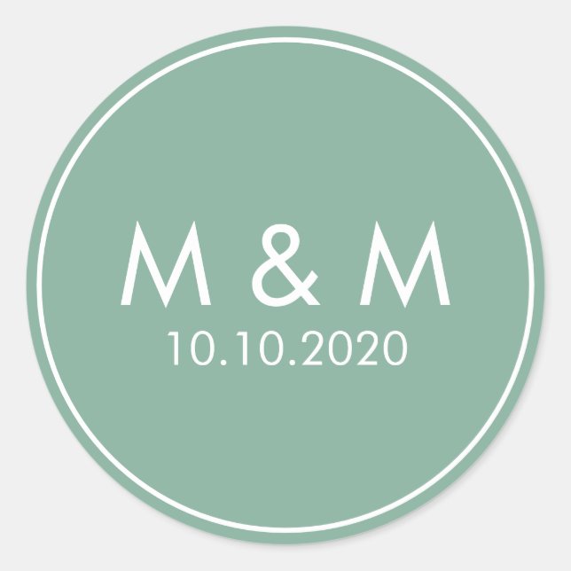 Elegant Green Wedding Classic Monogram Classic Round Sticker (Front)
