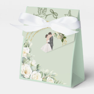 Elegant green Wedding Favor Bag with white Roses – Favour Box