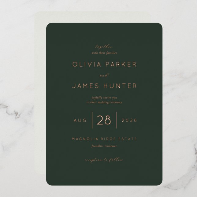 Elegant Green Wedding Invitation (Front/Back)
