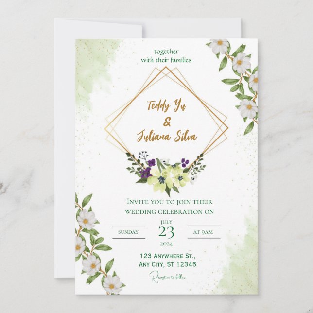 "Elegant Green Wedding Invitation: Nature-Inspired Invitation (Front)