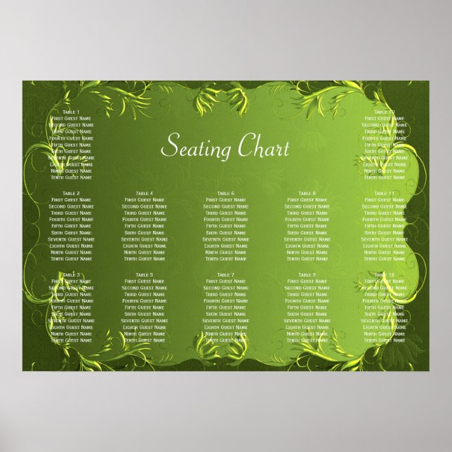 Elegant Green Wedding Reception Seating Chart (Front)