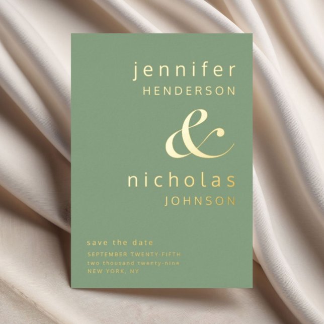 Elegant Green Wedding Save The Date Gold (Elegant Green Wedding Save The Date Gold Foil Invitation)