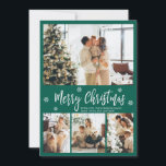 Elegant Green White 4 Photo Collage Christmas Holiday Card<br><div class="desc">Elegant, Modern Green and White 4 Photo Collage Merry Christmas Script Holiday Card. This festive, whimsical, minimalist, (4) four photo holiday card template features a pretty photo collage, some snowflake and says Merry Christmas! The „Merry Christmas” greeting text is written in a beautiful white colour hand lettered typography font type...</div>