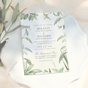 Elegant Green & White Botanical Leaves Wedding Magnetic Invitation