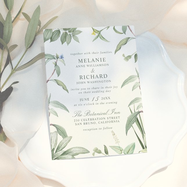 Elegant Green & White Botanical Leaves Wedding Magnetic Invitation (Creator Uploaded)