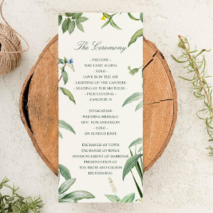 Elegant Green & White Botanical Leaves Wedding Program