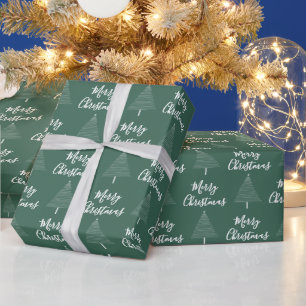 Elegant Green White Christmas Tree Merry Christmas Wrapping Paper
