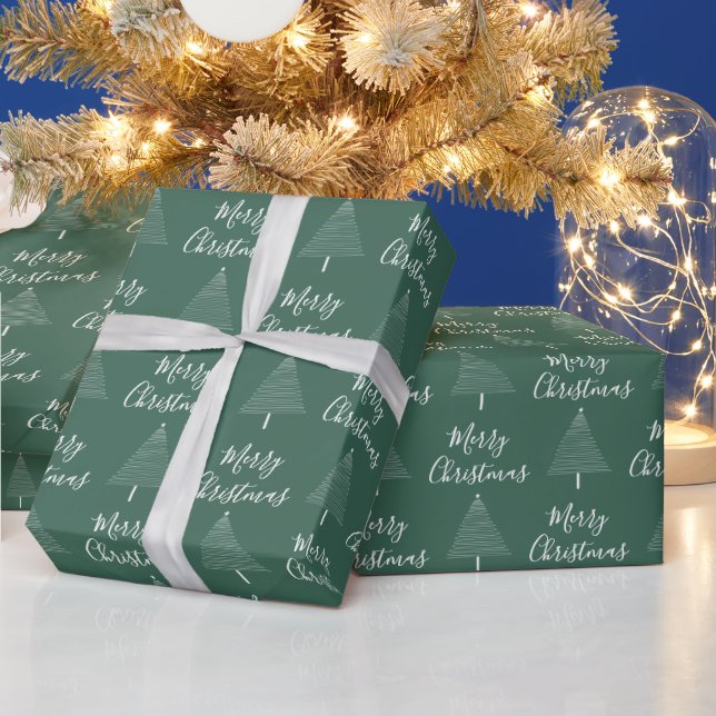 Elegant Green White Christmas Tree Merry Christmas Wrapping Paper (Holidays)