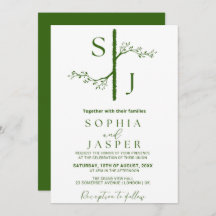 Elegant Green & White Floral Wedding Invitation 