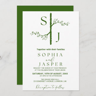 Elegant Green & White Floral Wedding Invitation 